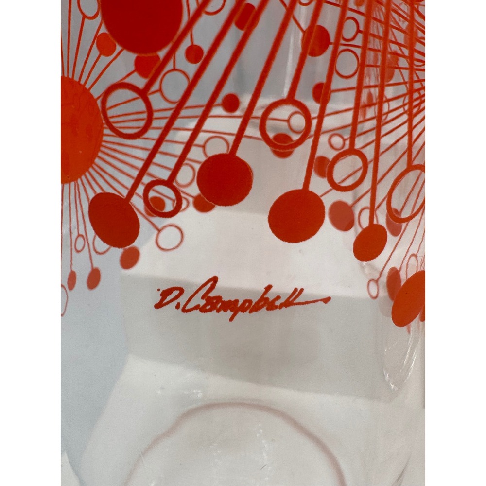 8 Vintage D Campbell Atomic Starburst Orange Glass Tumblers MCM Highball Set - Picture 5 of 8